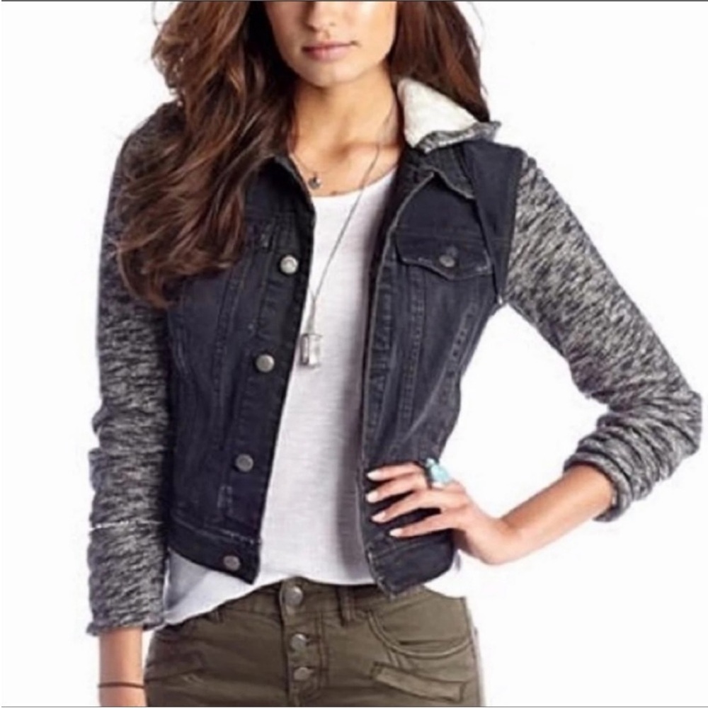 Free People Black and Gray Jean Jacket